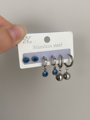 PremiumPort Parlak Gümüş 6'lı Set, Şık ve Dayanıklı Göz Küpeleri