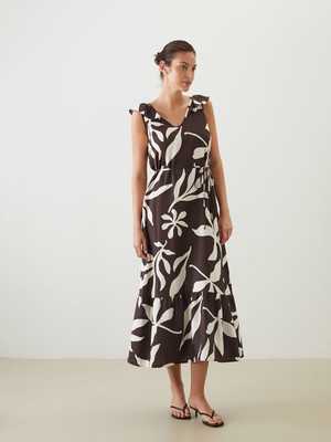 Lc Waikiki Yeni Sezon V Yaka Çiçekli Kuşaklı Elbise