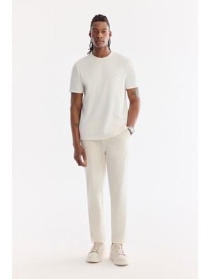 AVVA Erkek Kırık Beyaz Yanı Lastikli Kırışmaz Teknik Kumaş Slim Fit Pantolon A61Y3077