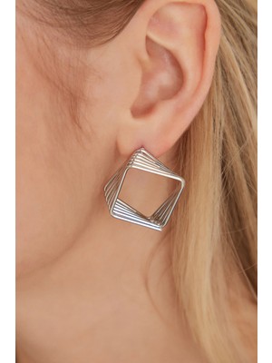 PremiumPort Kadın Çoklu Birleşik Kare Halkalı Çelik Gümüş Kaplama Küpe