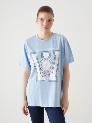 Lc Waikiki Yeni Sezon Bisiklet Yaka Baskılı Kadın Spor Tişört