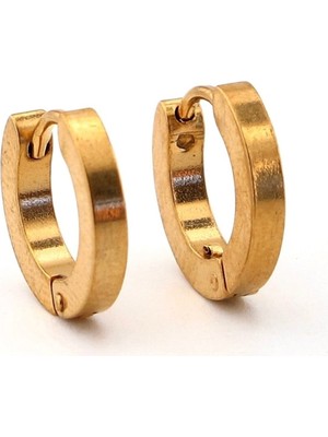 PremiumPort Şık Ince Halka Paslanmaz Çelik Erkek Küpe Sarı Renk