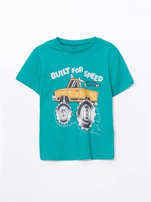 Lc Waikiki Erkek Çocuk Tişört Yeşil Kısa Kollu Bisiklet Yaka Grafik Desenli 9 - 12 Ay