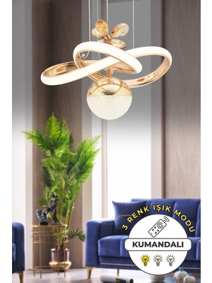 Normadia Gold Renkli Dimmerli Sarkıt LED Avize, Çok Renkli Işık, Modern Tasarım