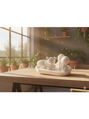 Momenti Di Passione Dekoratif 4'lü Obje Seti - Ayıcık, Kalp ve Düşünen Insan Figürlü Taş Tozu Sunum Seti - Hediyelik Modern Ev Aksesuarı