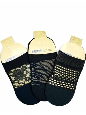 Vexor 3 Adet Önü Transparan Kadın Fantezi Desenli Babet Çorap