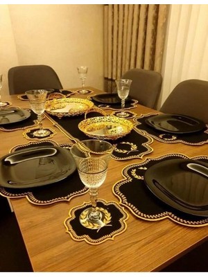 Dolce Mariee 13 Parça Amerikan Servis & Runner Masa Sunum Takımı - Siyah-Gold