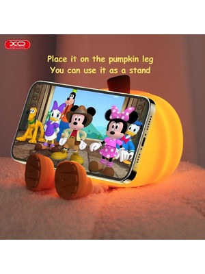 Xo OZ08 Dokunmatik Balkabağı Gece Lambası - 3 Kademeli Şarjlı Telefon Standı ve Aydınlatma