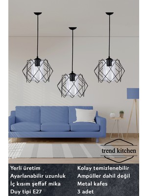 Normadia 3'lü Siyah Akrilik Camlı Koza Sarkıt Avize, Modern ve Şık Tasarım