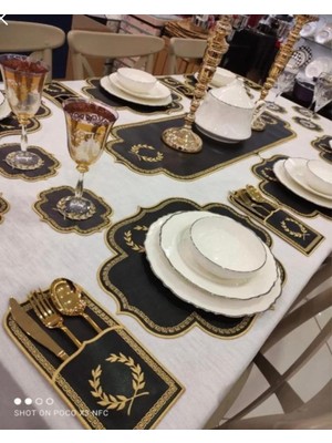 Dolce Mariee 19 Parça Amerikan Servis & Runner Masa Sunum Takımı - Siyah-Gold