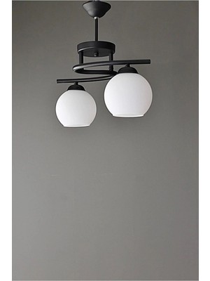 Normadia Modern Siyah Beyaz Camlı 2'li Avize, Şık ve Zarif Aydınlatma Seti