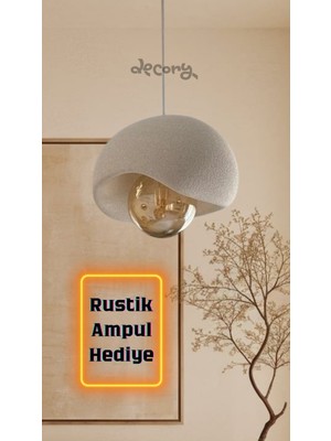 Normadia Beton Görünümlü Tekli Sarkıt Avize, Bohem Stil, Rustik Ampul Hediye, E27