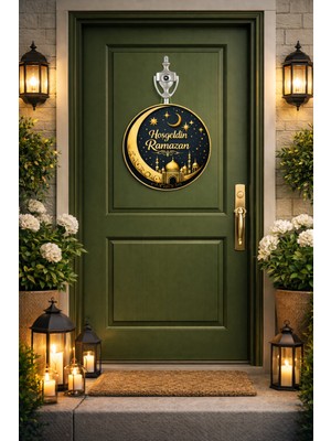 Okavango 25-25 cm Hoş Geldin Ramazan Dekorlu Ahşap Kapı Süsü, Ramazan Süsleri Ramazan Hediyem