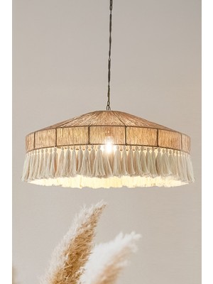 Normadia Rustik ve Bohem Tarzda Makrome Püsküllü Hasır Avize, Şık ve Doğal Aydınlatma