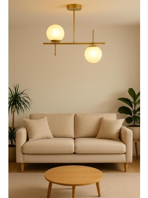 Normadia Modern Eskitme Beyaz Camlı 2'li Avize, Salon, Mutfak ve Yatak Odası Için