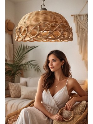 Normadia Rattan Bambu Hasır Sarkıt Avize, 35 Cm, Zincirli, Şık ve Modern Tasarım