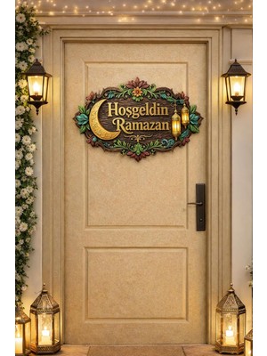 Pairla 31-19 cm Hoş Geldin Ramazan Dekorlu Ahşap Kapı Süsü, Ramazan Süsleri Ramazan Hediyem
