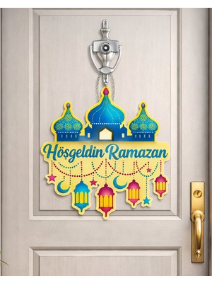 Pairla 27-27 cm Hoş Geldin Ramazan Dekorlu Ahşap Kapı Süsü, Ramazan Süsleri, Ramazan Hediyem