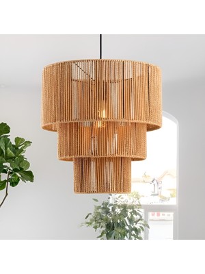 Normadia Rustik ve Doğal Görünümlü Jüt ve Hasır Örgü Avize, Şık Tavan Aydınlatması