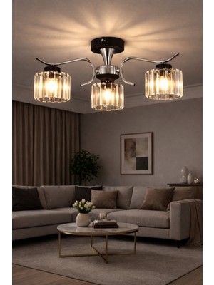 Normadia Şık 3’lü Kristal Taşlı Modern Salon, Mutfak ve Yatak Odası Avizesi