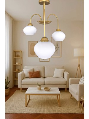 Normadia Modern 3'lü Cam Avize, Şık Dekoratif Tasarım, Oturma ve Yemek Odası Için