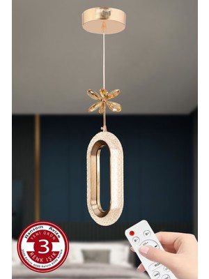 Normadia Elips Tasarımlı 3 Renk Kumandalı Modern LED Avize Gold Kasa