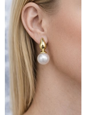 Inci Detaylı Gold Renk Kaplama Küpe