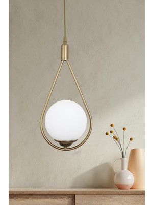 Normadia Şık Beyaz Camlı Damla Tekli Eskitme Sarkıt Avize