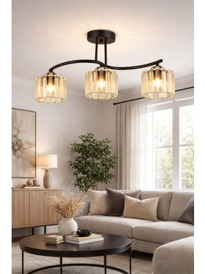 Normadia Modern 3’lü Plafonyer Avize, Kristal Taşlı Şık Dekoratif Aydınlatma