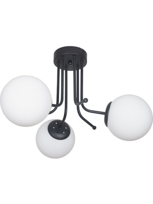 Normadia Modern Siyah Beyaz Camlı 3'lü Plafonyer, Salon, Mutfak ve Yatak Odası Için