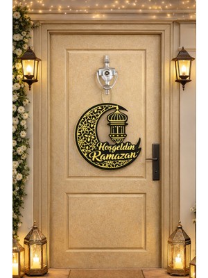 Pairla 25-25 cm Hoş Geldin Ramazan Dekorlu Ahşap Kapı Süsü, Ramazan Süsleri, Ramazan Hediyem