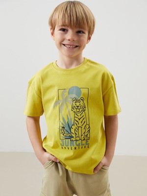 Lc Waikiki Yeni Sezon Bisiklet Yaka Baskılı Erkek Çocuk Tişört