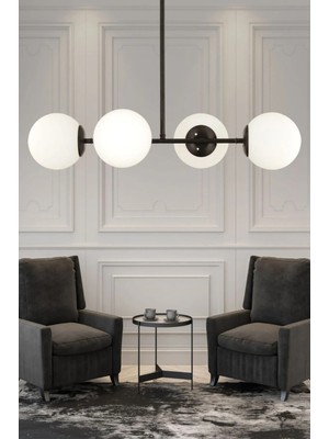 Normadia Şık Siyah Kasa Beyaz Cam 4’lü Avize, Modern ve Şık Tasarım