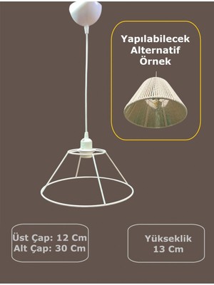 Normadia Konik Avize Teli ve Iskeleti, Beyaz Statik Boya, Duy Takımı Dahil, 30X13 cm