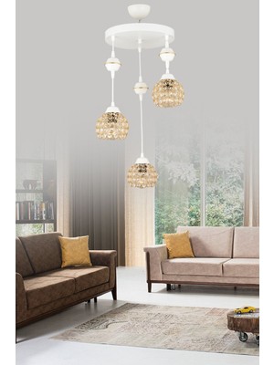 Normadia Beyaz Kristal Sarkıt Tepsi 3'lü Lüks Avize Aydınlatma Dekoru