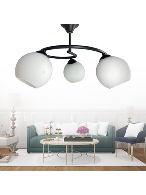 Normadia Şık Siyah 3’lü Camlı Modern Metal Avize, Zarif ve Işıltılı Tasarım