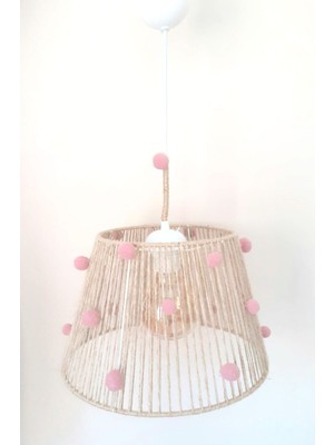 Normadia Pembe Ponponlu Hasır Ip Sargılı Çocuk Oda Sarkıt Avize