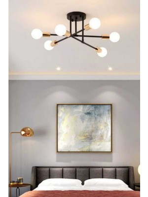 Normadia Şık Siyah ve Altın Renkli 6'lı Avize Seti Modern Aydınlatma