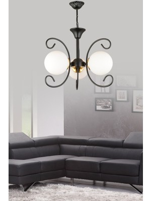 Normadia Şık Siyah Beyaz Camlı Modern Lüks 3'lü Avize Seti