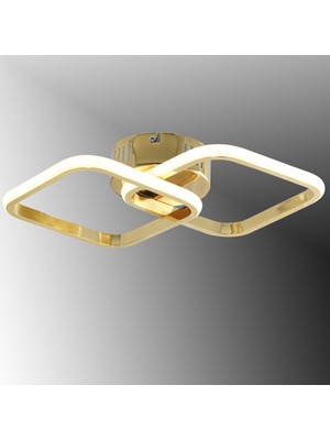 Normadia Modern Fransız Sarı Kaplama 2'li Kare LED Avize, Şık Aydınlatma Dekoru