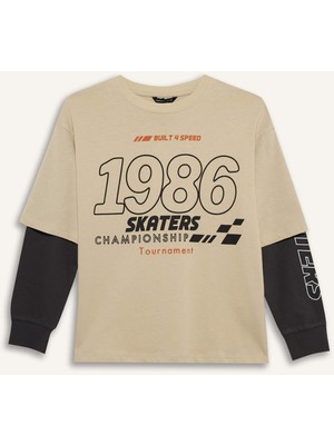 DeFacto Oversıze Geniş Kalıp Bisiklet Yaka Uzun Kollu Tişört Erkek ÇOCUK G8012A826SP