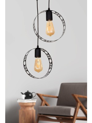 Normadia Şık Desenli Çemberli Siyah Avize Çift Paketi, Modern ve Estetik Tasarım