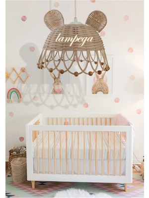 Normadia Rattan Bambu Hasır Çocuk Odası Kulaklı Avize, Doğal ve Şık Tasarım