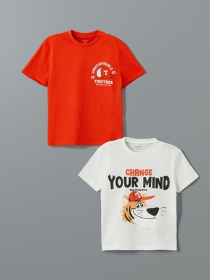 Lc Waikiki Yeni Sezon Bisiklet Yaka Baskılı Erkek Bebek Tişört 2'li