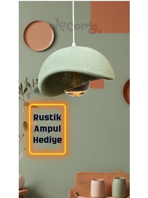 Normadia Beton Görünümlü Tekli Sarkıt Avize, Bohem Stil, Rustik Ampul Hediyeli