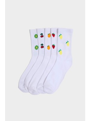 DeFacto Kadın Meyve Desenli 5'li Pamuklu Uzun Çorap G3580AXNS