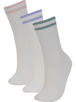 DeFacto Kadın Rahat Lastikli 3'lü Pamuklu Uzun Çorap E2057AXNS