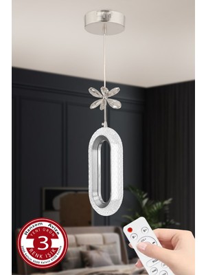 Normadia Elips Tasarımlı 4'lü Modern Krom Renkli Kumandalı LED Avize