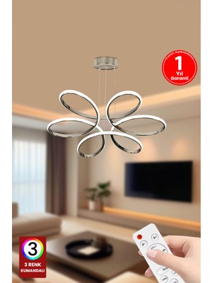Normadia Orkide Medium 3 Renk Kumandalı LED Avize Gümüş Salon ve Oturma Odası Için