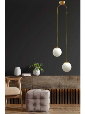 Normadia Şık 2'li Sarkıt Eskitme Boyalı Modern Aydınlatma, Beyaz Cam